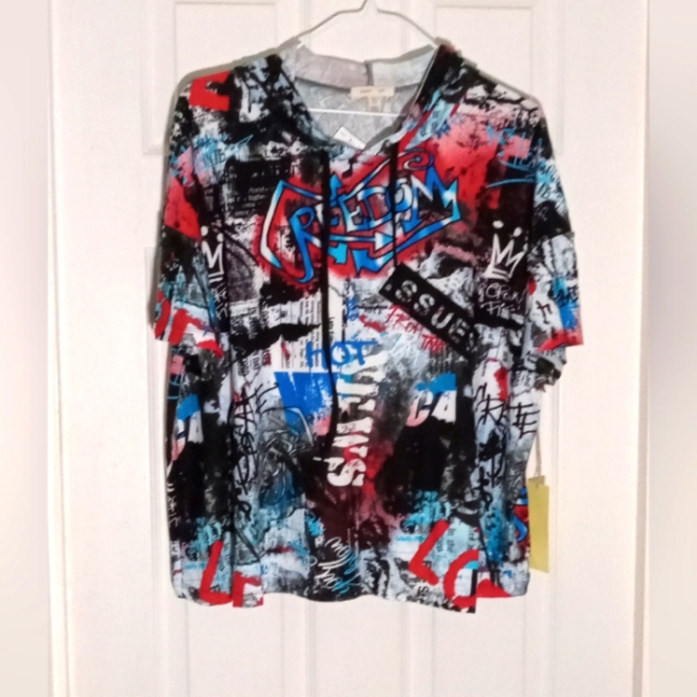 graffiti short sleeve t-shirt hoodie paper+tee 2X